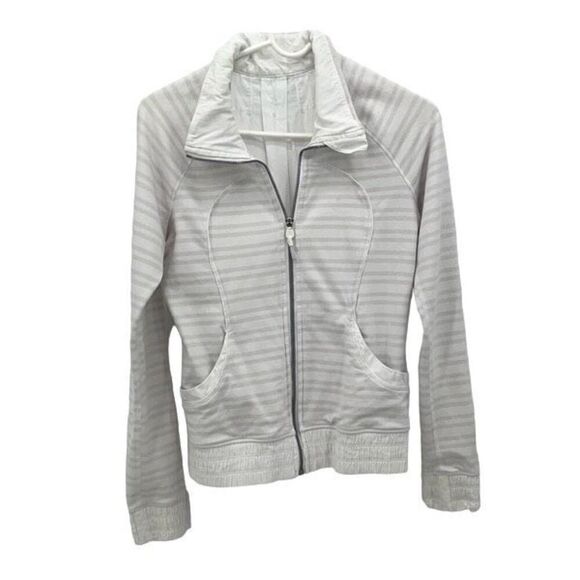 Lululemon Womens Twin Stripe Nimbus Full Zip Blissed Out Jacket White Gray Small - Picture 1 of 8